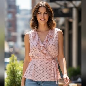 Atmosphere Women's Polka Dot Ruffled Wrap Top w/Peplum Hem Size 4